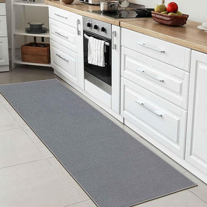 Machine Washable Modern Solid Design Non-Slip Rubberback 3x10 Traditional Runner Rug for Hallway, Kitchen, Bedroom, Living Room, 2'7" x 9'10", Gray
