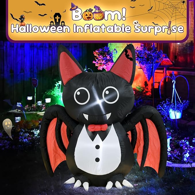 4FT Halloween Inflatable Bat Halloween Decorations Spooky Blow Up Decor with LED Lights Indoor Outdoor Yard Graden Party Holiday Decorations