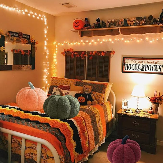 Pumpkin Pillow - Halloween Pumpkin Throw Pillow Yellow 3D Simulated Pumpkin Pillows Fleece Stuffed Pumpkins Decoration for Thanksgiving Halloween Bedroom Fall Decorative (Yellow, 11 inch)