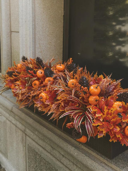13pcs Outdoor Artificial Maple Leaf Pumpkin Branch with Berry and Maple Leave for Indoor Outside Hanging Plants Garden Porch Window Box Home Wedding Farmhouse Décor