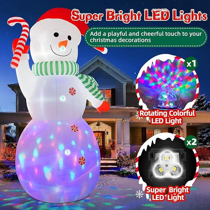 B&D 12FT Giant Christmas Inflatables Snowman Outdoor Decorations, Christmas Blow Up Snowman Inflatables Yard Decoration with Rotating Colorful LED Lights for Holiday Party Garden Yard Outdoor Décor