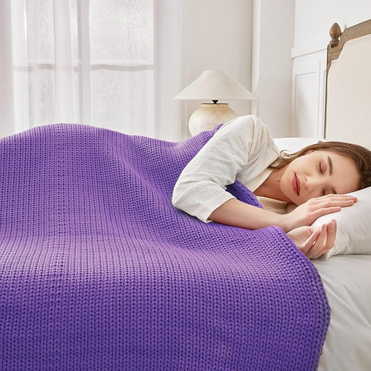 Knitted Weighted Blanket(Purple 50"x60" 7lbs),Home Décor Cooling Throw Blanket for Hot Sleepers,Hand Made Chunky Knit Heavy Blanket Use on Twin Size Bed