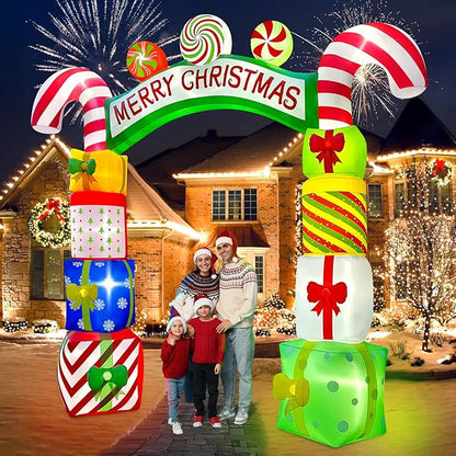 Kalolary 10 FT Christmas Inflatable Archway Gift Boxes, Xmas Arch Inflatable Blow Up Yard Outdoor Decorations Merry Christmas Giant Inflatables with Build-in Lights for Yard Garden Lawn Indoor Decor