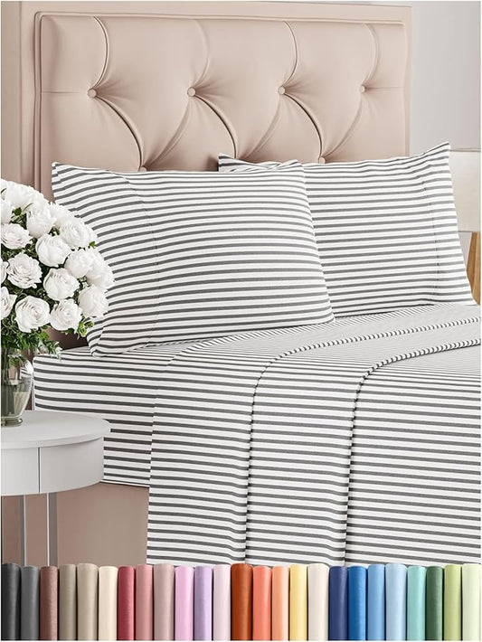 Queen Size 4 Piece Sheet Set - Comfy Breathable & Cooling Bed Sheets Set - Hotel Luxury Bedding for Women, Men, Kids, Teens, Boys & Girls - Deep Pockets, Soft, Wrinkle Free - Oeko-Tex - Grey Stripes 2