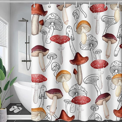 AILONEN Cartoon Mushroom Shower Curtain,Modern Shabby Chic Plants Fungus Themed Waterproof Bath Curtain,Minimalist Curtain for Bathroom Decor, 72" W x 72" H