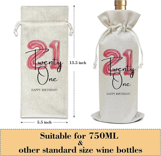 21st Birthday Gifts for Women Daughter Girlfriend Sister, 21 Year Old Birthday Gifts, 21st Birthday Gifts for Her, Birthday Party Favor Wine Bag Decoration Supplies, Wine Gifts for Women /02