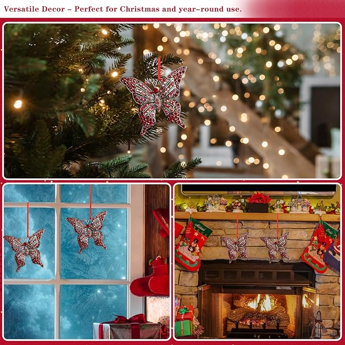 Whatsign Red Butterfly Ornaments - Hanging Decoration for Christmas Tree Monarch Keepsake Gifts for Women Girls Kids