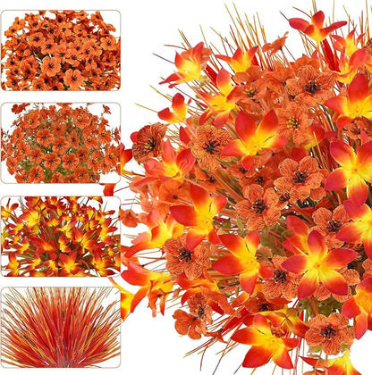 24 Pcs Fake Fall Flowers for Outdoors UV Resistant Artificial Fall Flowers Faux Fall Plants Decorations for Outside Home Porch Planter Patio Window Box Fall Decor