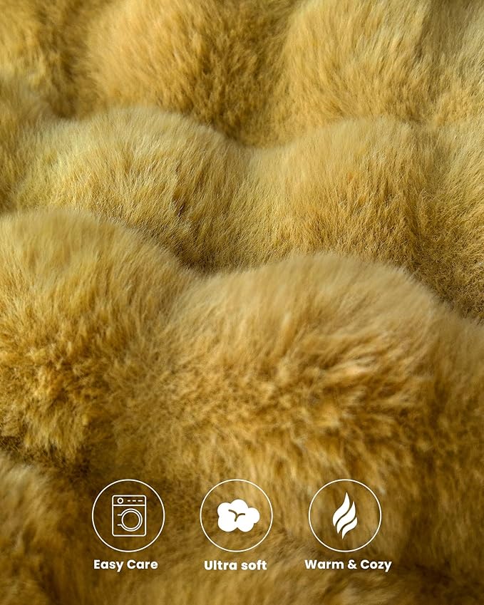 Ultra Soft Cozy Faux Fur Throw Blanket, Fuzzy Plush Thick Bubble Blanket, Oversize Luxury Fluffy Blanket for Couch, Sofa, Bedroom, and Living Room,50x60 Inches, Dark Yellow