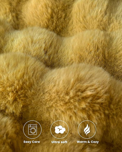 Ultra Soft Cozy Faux Fur Throw Blanket, Fuzzy Plush Thick Bubble Blanket, Oversize Luxury Fluffy Blanket for Couch, Sofa, Bedroom, and Living Room,50x60 Inches, Dark Yellow