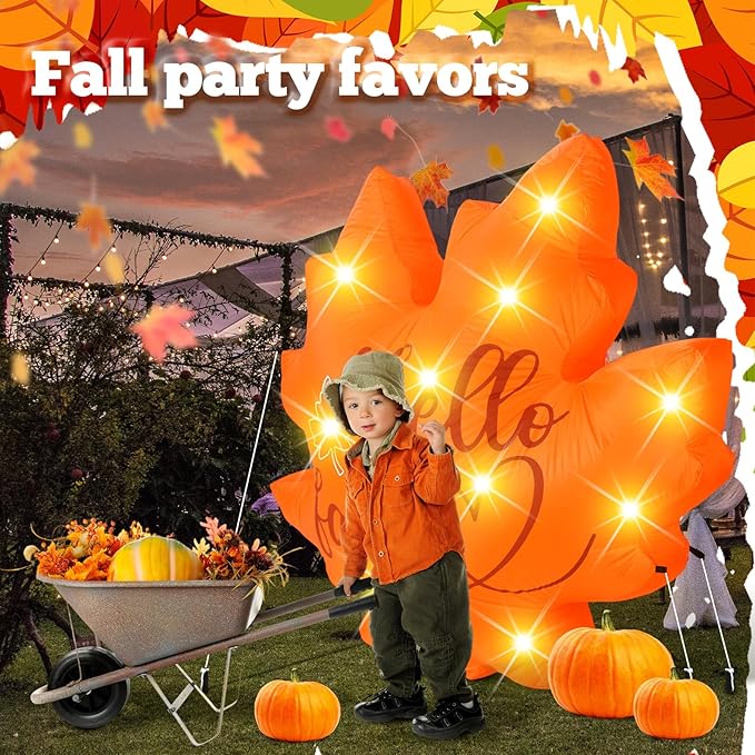 VIHOSE Fall Inflatable Decorations 5. 25 ft Thanksgiving Blow up Decor Fall Maple Leaves LED Lights Inflatable Decoration for Autumn Harvest Indoor Outdoor Yard Garden Lawn Party