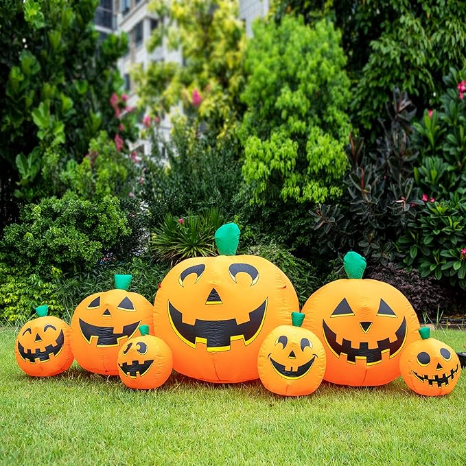 MUMTOP 8.8 Ft Long Inflatable Outdoor Halloween Decorations, Inflatables Halloween Pumpkins Outdoor Decorations Blow Up with Built-in LED Lights for Yard Party Holiday Garden
