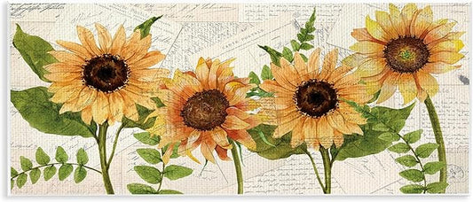 Stupell Industries Sunflower and Vintage European Postcard Collage, Designed by Kim Allen Art, 7x17, Wall Plaque