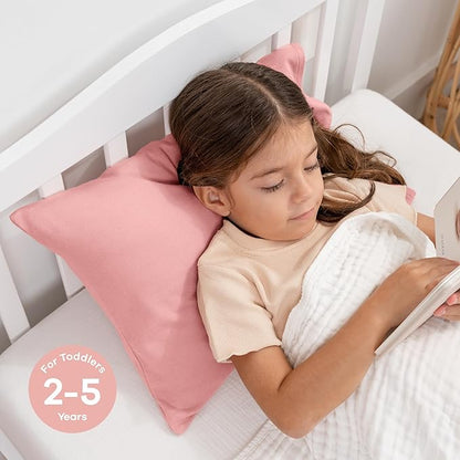 Comfy Cubs Toddler Pillow with Soft Cotton Pillowcase, 13"x18", Blush (2 Pack) - Kids Pillow for Sleeping & Travel - Comfortable Small Pillow - Kids Travel Pillow with Breathable Microfiber Fill