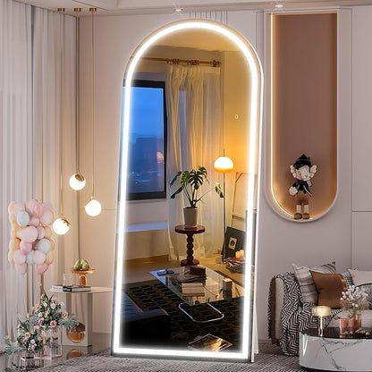 Hasipu 81" x 33" Led Mirror Full Length, Full Length Mirror with Lights Arch Design,Tempered Glass,Shatter-Proof, Dimming & 3 Color Modes for Bedroom Cloakroom-UL