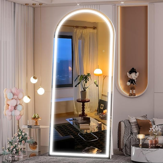 Hasipu 81" x 33" Led Mirror Full Length, Full Length Mirror with Lights Arch Design,Tempered Glass,Shatter-Proof, Dimming & 3 Color Modes for Bedroom Cloakroom-UL