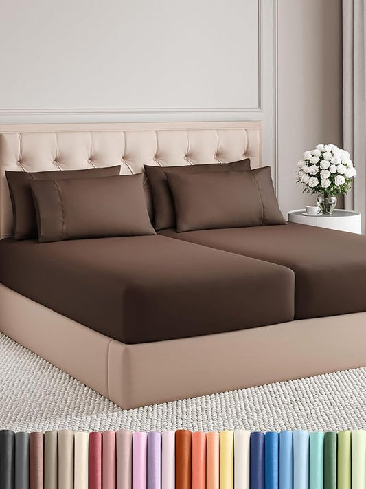 CGK Linens Split King 7 Piece Sheet Set - Cooling Sheets for Hot Sleepers - Hotel Luxury Bedding Set with 8-16 Inch Deep Pockets - 1 Flat & 2 Fitted & 4 Pillowcases - Soft & Wrinkle Free - Split King
