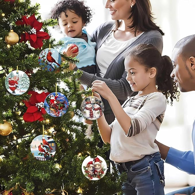 Snowman Couple Ornament Round Ceramic Ornaments Xmas Keepsake for Christmas Tree Winter Holiday Xmas Gift for Women Men Xmas Hanging Ornament 3"