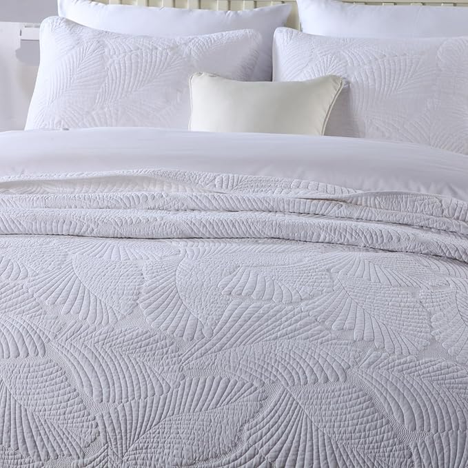 mixinni White Quilt Bedding Set Queen Size Cotton Bedspread Set