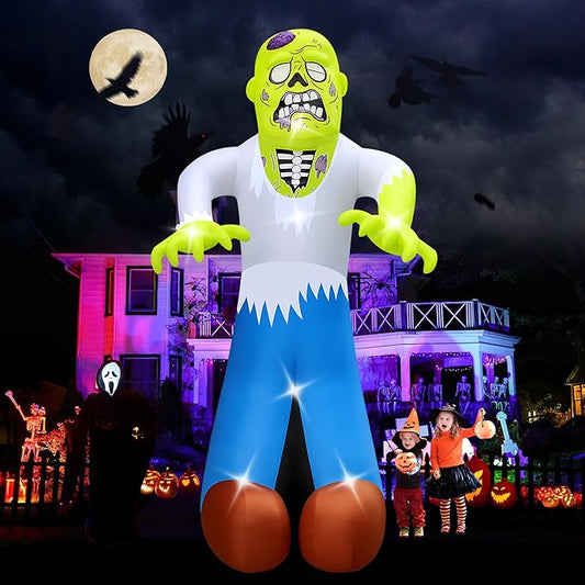 Halloween Inflatables Ghost Decorations Outdoor - 20FT Extra Large Horror Green Zombie Halloween Blow up Yard Decorations with LED Build-in for Garden Lawn Indoor Party Decor