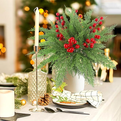 HOHOTIME 6 Pcs Christmas Decoration, 17.7 inch Artificial Picks Pine Stems with Berry for Vase, Faux Norfolk Pine Cypress Leaves Branches Fake Foliage Cedar for DIY Craft Xmas Indoor Home Decor