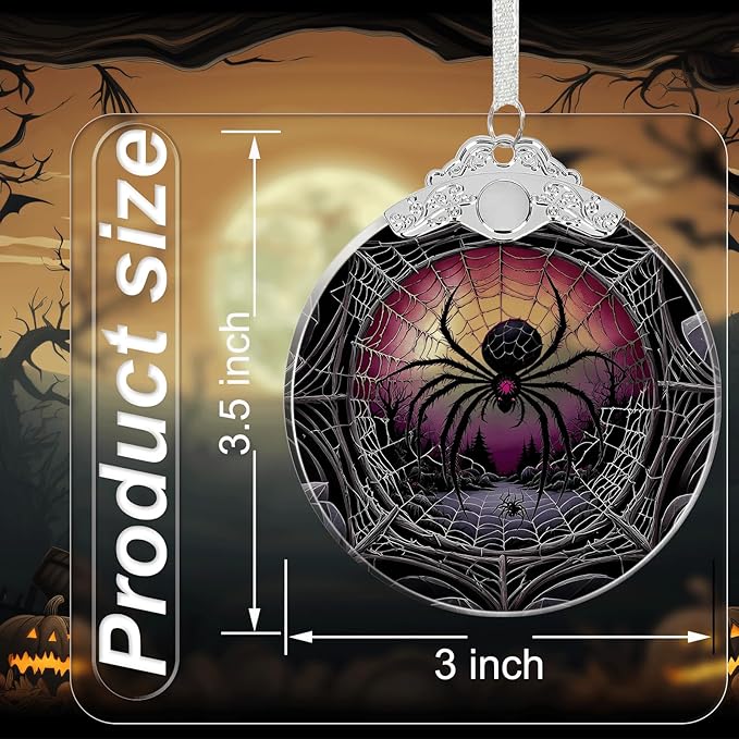 Mutant Spider Under Moonlight Halloween Christmas Tree Stained Glass Ornament - Hanging Ornaments for Christmas Tree Decorations - Holiday Keepsake Present Exchange Idea