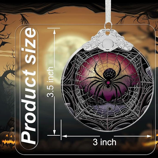 Mutant Spider Under Moonlight Halloween Christmas Tree Stained Glass Ornament - Hanging Ornaments for Christmas Tree Decorations - Holiday Keepsake Present Exchange Idea