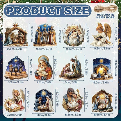 Suzile 36 Pcs Wooden Ornaments Vintage Tree Ornaments Decorations for Tree Wreaths Hanging Wood Cutouts Decor for Home Winter Party(Jesus)