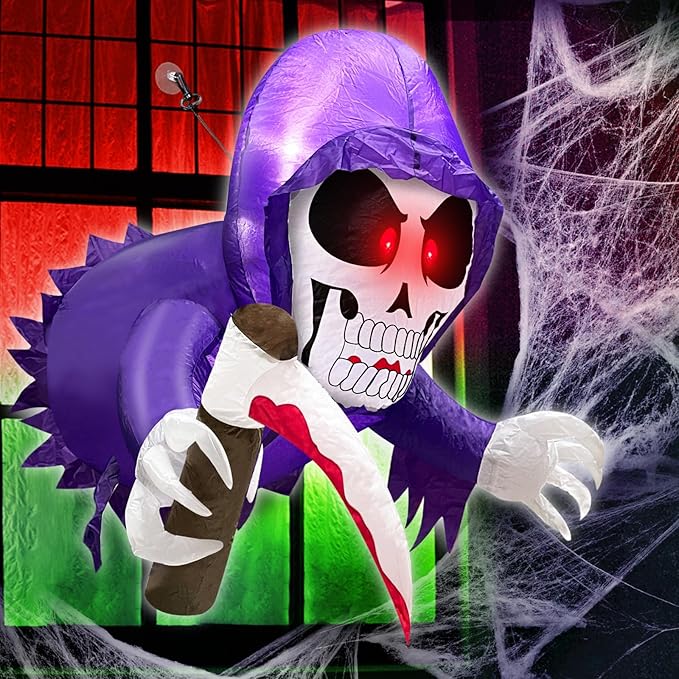 TURNMEON 3.5 Ft Halloween Inflatable Scary Grim Reaper Ghost Broke Out from Window Outdoor Halloween Decorations with Build-in LED Lights Blow Up Halloween Decor Party Outside Indoor Yard Garden Lawn
