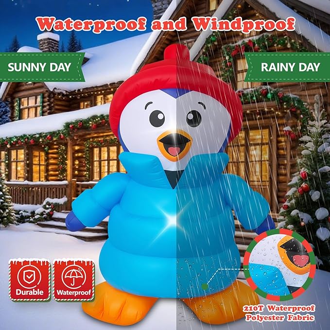 Christmas Decorations Outdoor Inflatables 6FT Penguin Yard Decor with Build-in LEDs Blow Up for Christmas Party Indoor Outdoor Yard Garden Lawn Patio