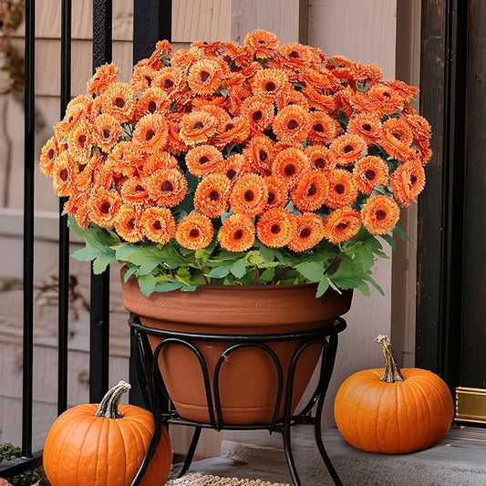 16 Bundles 17" Artificial Flowers for Outdoor Fall Decoration,Fake Silk Daisy Bouquet Faux Plants UV Resistant for Front Door Planter Outside Home Garden Yard Porch Thanksgiving Autumn Decor (Orange)