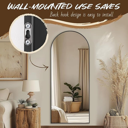 Full Length Mirror, 58"x21" Arch Floor Mirror, Floor Standing Freestanding Full Body Mirror with Stand for Bedroom, Hanging Mounted for Living Room Cloakroom, Black