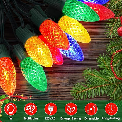 100 Packs C9 LED Replacement Christmas Light Bulbs, C9 Shatterproof LED Bulbs for Christmas Outdoor Indoor String Lights, Waterproof Dimmable Strawberry Holiday Bulbs, E17 Intermediate Base,Multicolor