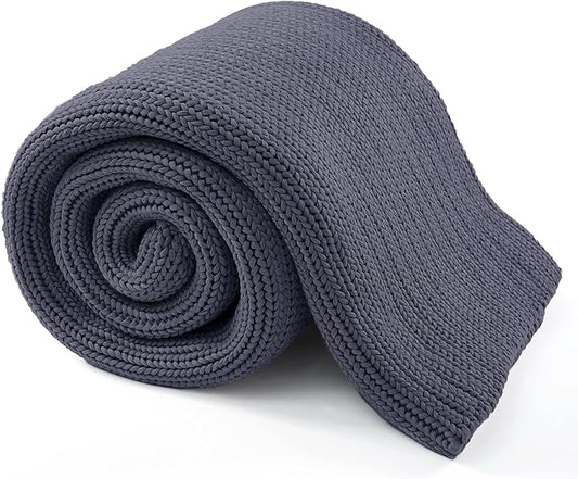 Knitted Weighted Blanket(Dark Grey 50"x60" 10lbs),Home Décor Cooling Throw Blanket for Hot Sleepers,Hand Made Chunky Knit Heavy Blanket or Adults Use on Twin Size Bed