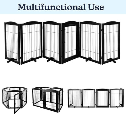 Pet Gate - 6-Panel Indoor Folding Dog Fence for Stairs or Doorways - 133x32-Inch Freestanding Play Pen with Support Feet by PETMAKER (Black)