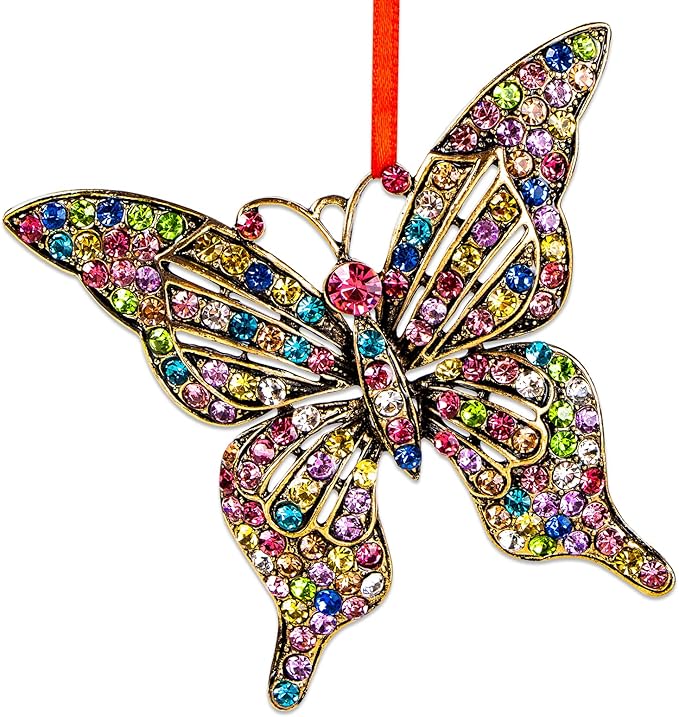 WhatSign Butterfly Christmas Ornaments - Metal Monarch Butterfly Ornament for Christmas Tree Decorations Unique Christmas Keepsake Ornaments Gifts for Girls Women Kids Sister