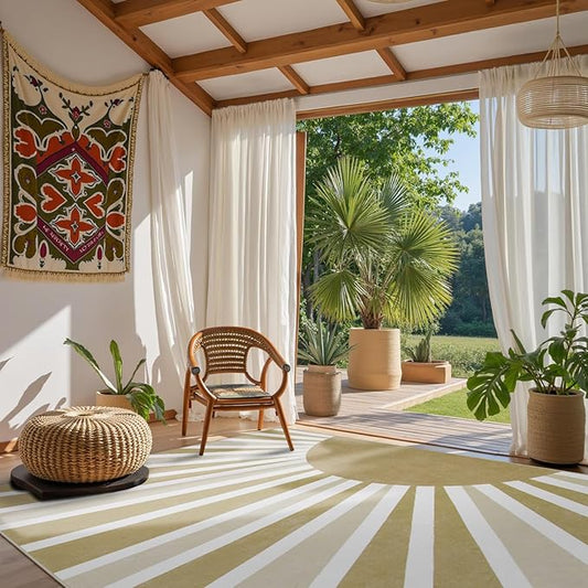 Lahome Machine Washable Rugs 8x10 - Non-Slip Ultra-Thin Living Room Rug 8x10, Boho Rainbow Sun Print Indoor Soft Carpet for Dining Room Table Office (8'x10', Taupe)