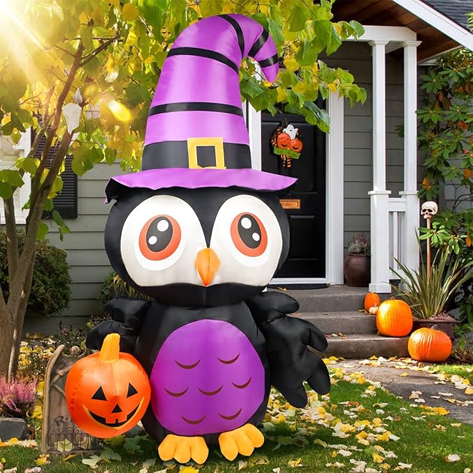 6FT Halloween Inflatables Outdoor Decorations Owl with Pumpkin, Halloween Blow Up Yard Decorations with Built-in LED Light for Inflatable Halloween Decoration Lawn Garden Indoor Outdoor Party