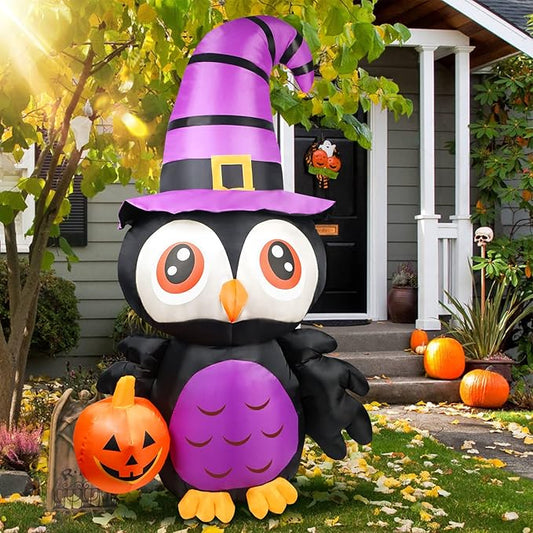 6FT Halloween Inflatables Outdoor Decorations Owl with Pumpkin, Halloween Blow Up Yard Decorations with Built-in LED Light for Inflatable Halloween Decoration Lawn Garden Indoor Outdoor Party