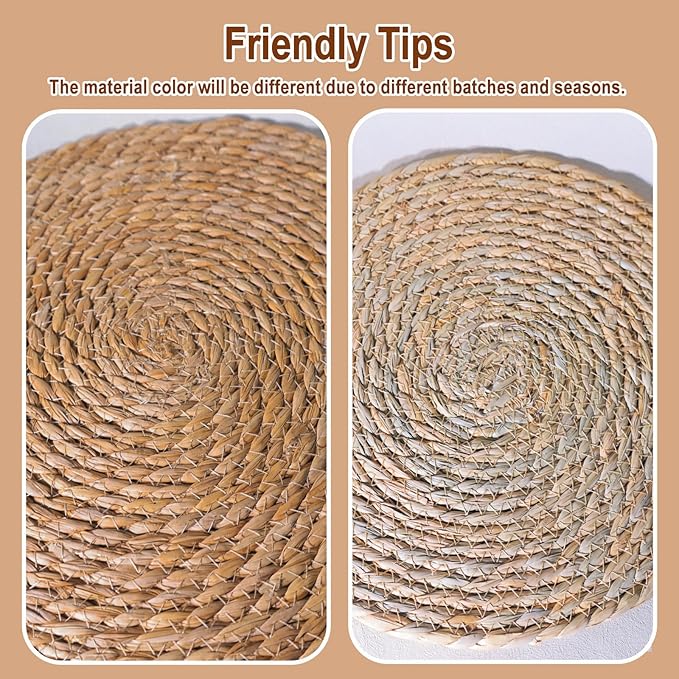 Round Woven Placemats - Boho Rattan Placemats Natural Water Hyacinth Farmhouse Weave Place Mats, Rustic Braided Wicker Table Mats for Dining Table,Home,Wedding (12 inch Set of 6)