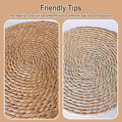 Round Woven Placemats - Boho Rattan Placemats Natural Water Hyacinth Farmhouse Weave Place Mats, Rustic Braided Wicker Table Mats for Dining Table,Home,Wedding (12 inch Set of 6)