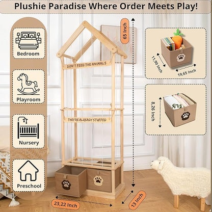 Best Stuffed Animals Storage with Foldable Basket For Playroom & Nursery, Kids Stuffed Animal Zoo storage cage, Plush Toy Organizer, Plushies Storage, Stuffy Zoo, Extra Large Stuffed Animal Holder