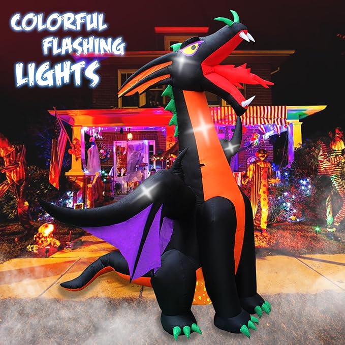 SEASONBLOW 12 FT Fire & Ice Dragon with Wings, Inflatable Halloween Decoration for Indoor Outdoor Home Party Lawn Garden Yard