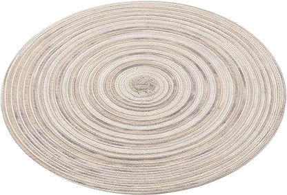 SHACOS Round Braided Placemats 15 inch Set of 6 Washable Kitchen Table Placemats for Home Wedding Party (Rainbow Gray, 6)
