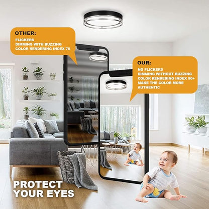 12.5 Inch LED Flush Mount Ceiling Light Fixture, 26W, Super Bright 1700 Lumens, 3 Color 3000K/4000K/5000K, Dimmable Ceiling Lamp for Bedroom Hallway Bathroom Kitchen Laundry (Black Nickel)