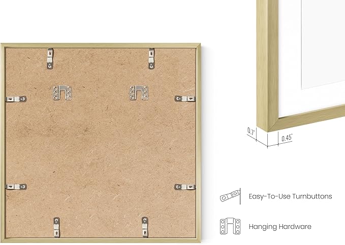 HAUS AND HUES 16x16 Gold Metal Picture Frames Matted to 12x12 - Features Premium Aluminum & Hanging Hardware, Shatterproof Plexiglass - Ideal for Home, Room, Office (16x16 in, Gold, Set of 3)