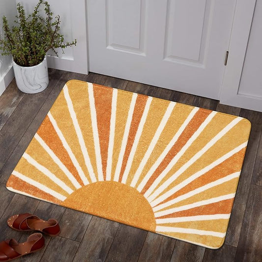 Lahome Boho Sun Print Area Rug - 2x3 Small Washable Rug Modern Abstract Non-Slip Area Rug Accent Distressed Throw Rugs Floor Carpet for Bedrooms Living Laundry Room entryway Rug (2'x3', Rainbow Sun)