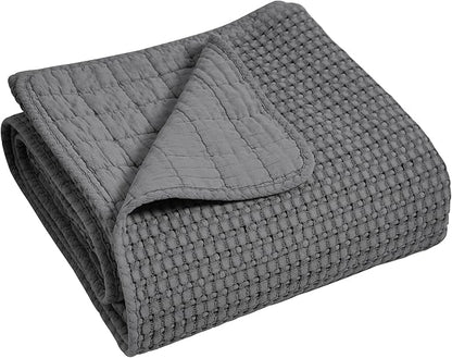 Levtex Home Mills Waffle Twin Bedspread Set (84x104in) with 1 Pillow Sham (26x20in) - Charcoal - 100% Cotton Twin Size Bedspread Set - Lightweight, Soft, Pre-Washed