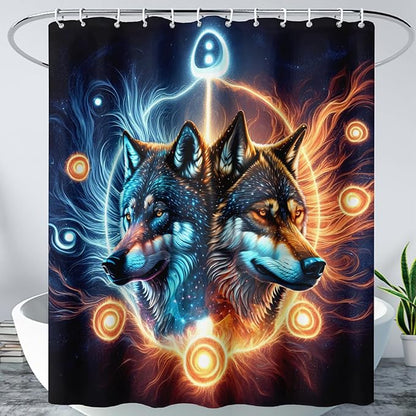 AILONEN Boys Wolf Shower Curtains, Animal Wolf Print Shower Curtain for Boys Kids Bathroom Decor,Modern Abstract Black Bath Curtain 48" W*72" H Decor with 12 Plastic Hooks