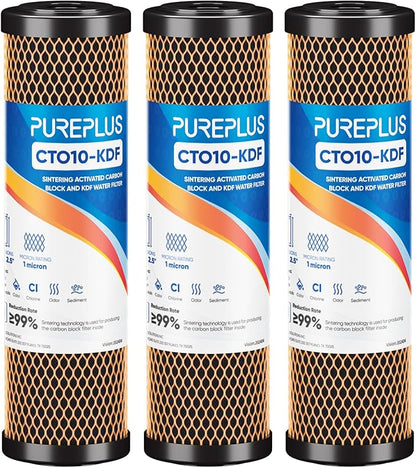 1 Micron 2.5" x 10" Whole House CTO Carbon Water Filter Cartridge Replacement for Under Sink Water Filter System, Dupont WFPFC8002, WFPFC9001, FXWTC, SCWH-5, WHEF-WHWC, WHCF-WHWC, AMZN-SCWH-5, 3Pack
